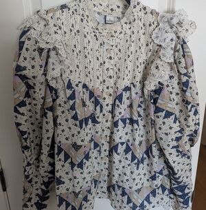 Anthropoligie Othilia Floral Patchwork Blouse with Lace Details